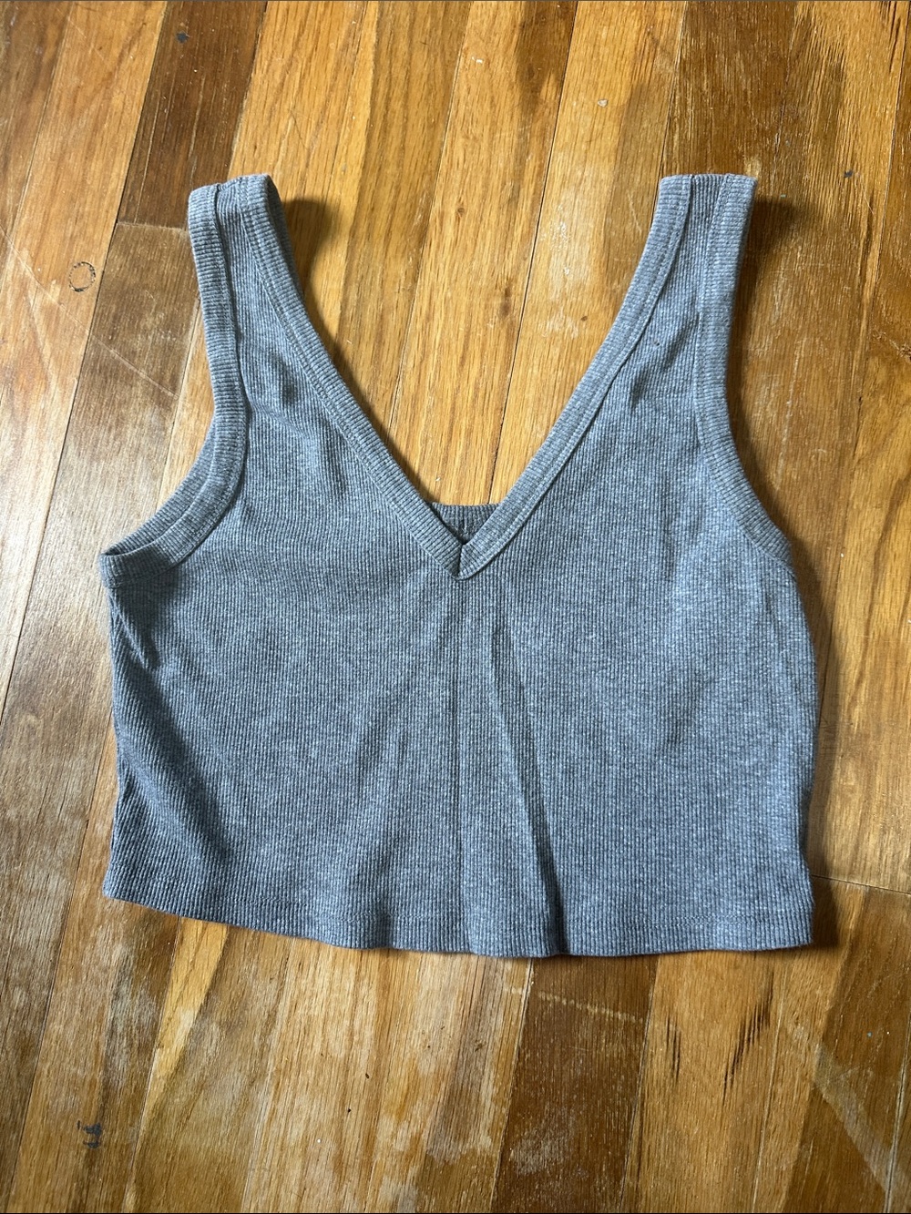 wild fable Ribbed V-Neck Crop Tank Top - Gray